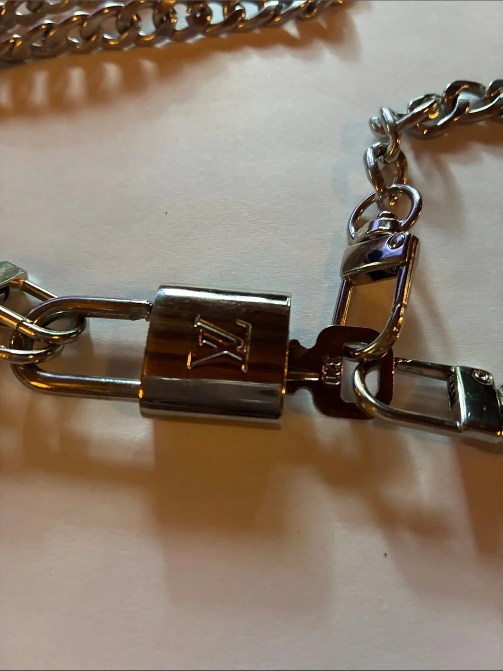 Louis Vuitton Silver-Tone Padlock Chain Necklace